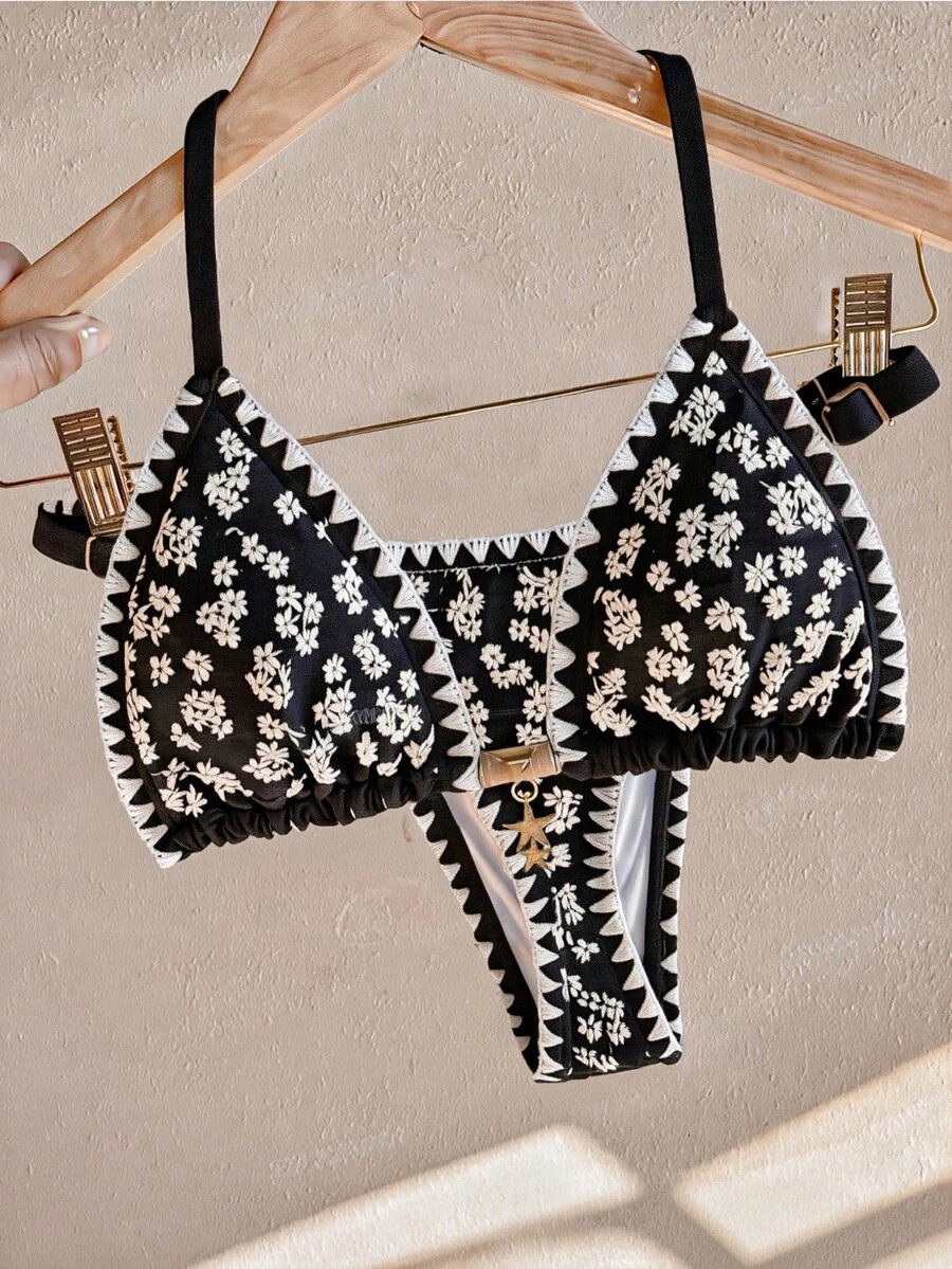 Swim Mod New Arrival Women's Elegant Luxury Boho Bohemian Vacation Style 2 Pieces Fresh Light Blue - Black - View 1