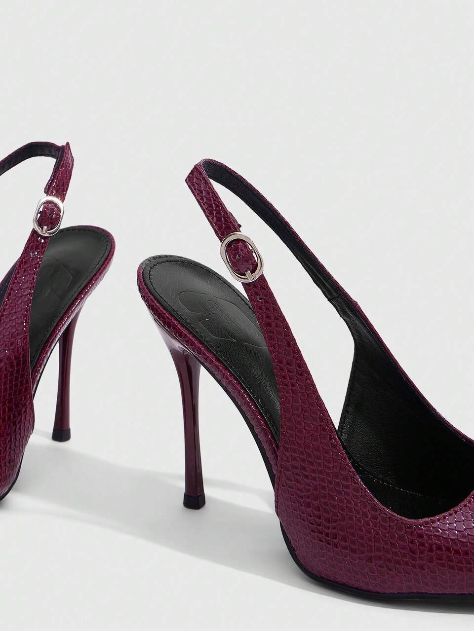 CUCCOO SZL Women's Pointed Stiletto Sandals Burgundy Snake Pattern Fabric Closed Toe Slingback Metal Edge Buckle Sexy Fashion Elegant High Heels