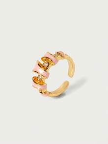 Glisma Anillo personalizado con baño de oro de 18k y diseño tridimensional de gotas de color rosa, premium/dinero antiguo/elegante, para verano/playa/baile de graduación/fiesta, con capas/piedras preciosas/cuentas/cristales, sexy/vintage, para mamá/mujer/niña/madre - Rosa - Ver 4