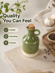 Cirelle 1pc Ceramic Olive Oil Dispenser Bottle With Handle & Cork Stopper, Handcrafted Pottery Oil & Vinegar Cruet, Two-Tone Glazed Liquid Dispenser Container For Kitchen Counter Decor (Green / Cream White) - View 7
