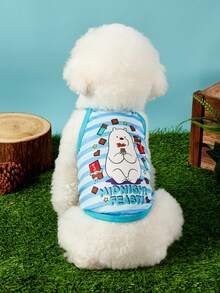 We Bare Bears X PETSIN 1件可愛白色小熊吃巧克力餅乾星星字母寵物背帶背心條紋休閒風無袖柔軟透氣防毛寵物衣服 - 彩色 - 查看 5