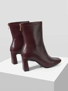 Mnmlis Autumn And Winter New Square Toe Thick Heel Ankle Boots, Versatile Commuting Thin Boots Soft Leather Comfortable Thick Heel Not Tired Feet, French Te Fall Shoes - Burgundy - View 4