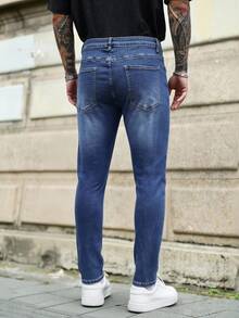 Manfinity Homme Men's Plus Size Casual Washed Slim Fit Jeans - Blue - View 2