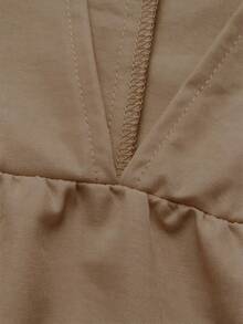 Linhara CURVE Women's Spring/Summer Stand Collar Puff Sleeve Elegant Long Sleeve Blouse Top, Suitable For Dating / Commuting / Afternoon Tea With Friends Fall - Coffee Brown - View 5