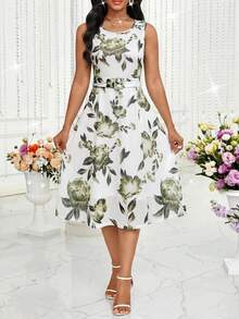 SHEIN Lady 女款純色短版上衣與花卉印花洋裝兩件套 - 彩色 - 查看 5