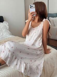 Napfluff Women's Strawberry Print Bow Loungewear Nightgown - Multicolor - View 5