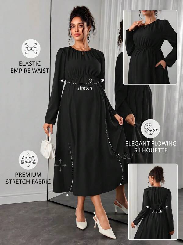 SHEIN Women's Fashionable Comfortable Long Sleeve Casual Maternity Maternity Dress Photoshoot Comfortable Maternity Fall