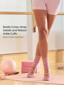 GLOWMODE 1 Pair Soft Cotton Breathable Mesh Strappy Lace-Up Ribbed Grip Socks Barre Ballet Pilates Studio Dance Daily Casual - Dusty Rose - View 3