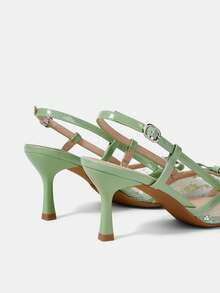 CUCCOO HITCHD French Lace Pointed Toe Slingback High Heels 2026 Spring And Summer New Bow Kitten Heel Sandals Women - Light green - View 5