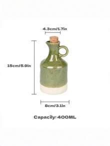 Cirelle 1pc Ceramic Olive Oil Dispenser Bottle With Handle & Cork Stopper, Handcrafted Pottery Oil & Vinegar Cruet, Two-Tone Glazed Liquid Dispenser Container For Kitchen Counter Decor (Green / Cream White) - View 8