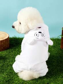 We Bare Bears X PETSIN 1件刺繡可愛卡通圖案寵物變裝服，貓狗通用款厚實保暖連身衣，非常適合室內舒適保暖或秋冬寒冷戶外散步穿著 - 白色 - 查看 2