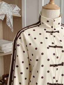 Comfortcana Plus Size Colorblock Striped Polka Dot Print Sweatshirt Fall - Apricot - View 6