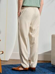 VeloEdit Men's Solid Color Pleated Straight Leg Casual Formal Pants With Pockets, Fall - Apricot - View 3