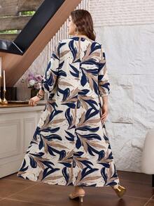 Lacomfia 休閒全印花圓領七分袖寬鬆標準版型大尺碼洋裝，適合春夏 - 彩色 - 查看 2