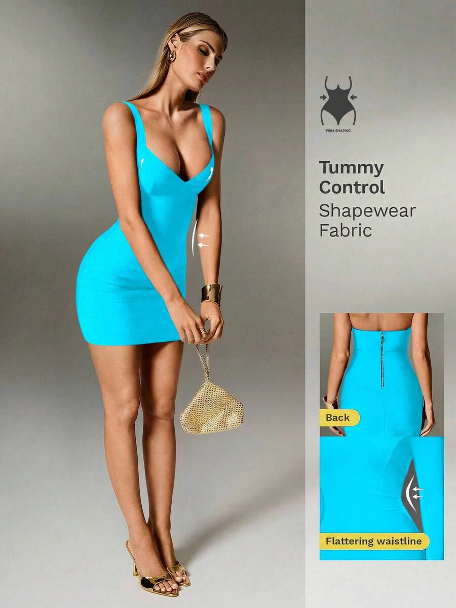 Nuvra Sexy Black Knit Spaghetti Strap Sleeveless Mini Dress, Fitted Cocktail Party Holiday Dress For Women - Blue - View 1