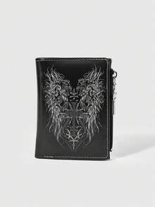 ROMWE 1Pc Gothic Dark Neutral Wallet Snake And Cross Creative Design Pattern Punk Cross Zipper Change Bag, Casual Fashion Card Bag - Black Snake and Cross - View 1