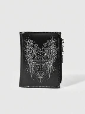 Goth 1 pezzo Portafoglio gotico scuro neutro con motivo creativo di serpente e croce, borsa portamonete con cerniera punk, borsa portacarte casual alla moda