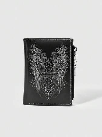 Goth 1 pezzo Portafoglio gotico scuro neutro con motivo creativo di serpente e croce, borsa portamonete con cerniera punk, borsa portacarte casual alla moda