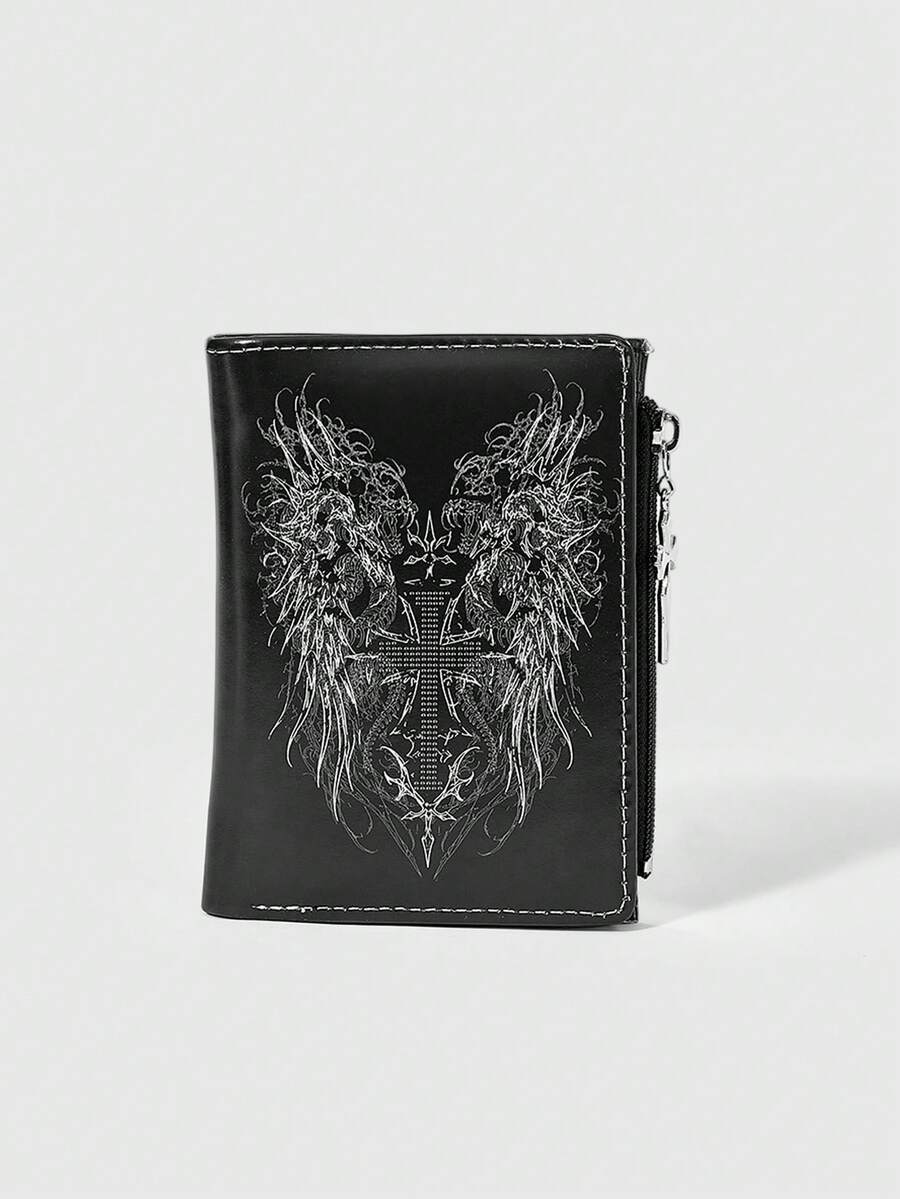 ROMWE 1Pc Gothic Dark Neutral Wallet Snake And Cross Creative Design Pattern Punk Cross Zipper Change Bag, Casual Fashion Card Bag - Black Snake and Cross - View 1