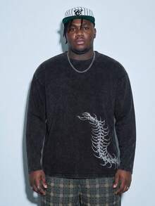 Modcrash Vintage Poster Design Plus Size Washable Long Sleeve T-Shirt For Men - Black - View 5