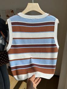 Comfortcana Plus Size Women's White Crew Neck Casual Traditional Normal Vintage Knit Tank Top Back-To-School Graduation Autumn Formal - Multicolor - View 2