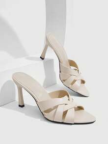 CUCCOO SZL Apricot Cross-Woven Square Toe High-Heeled Sandals, Commuter Slouchy Model - Apricot - View 1