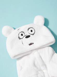 We Bare Bears X PETSIN 1件刺繡可愛卡通圖案寵物變裝服，貓狗通用款厚實保暖連身衣，非常適合室內舒適保暖或秋冬寒冷戶外散步穿著 - 白色 - 查看 6