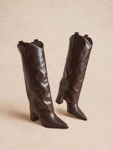 Rosivie Fashion Maillard Brown Pants Boots Pointed Thick High Heel Women's Boots - Brown - View 4
