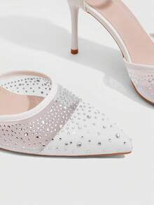 CUCCOO SZL Women Shoes New Mesh Hot Diamond Pointed Thin Heel Buckle Sandals Light Ripe Fairy Wind Spring And Summer Models Suitable For Weddings, Dating Parties - White V - View 5