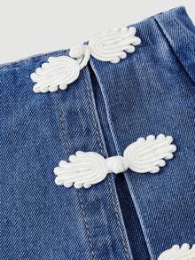 SHEIN MOD Falda pantalón de mezclilla con botones tipo rana - Azul - Ver 4