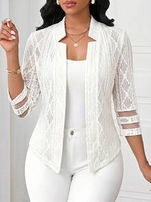 SHEIN Lady Women's Mesh Patchwork Casual Commute Travel Blazer Jacket - White - View 3