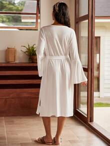 Lullawish Jubah Panjang Rajut Katun Kasual Gaya Bohemian untuk Liburan Wanita - Putih - View 2
