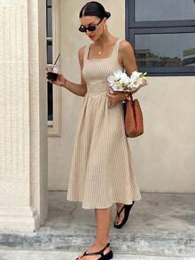 Siren Gaze Women's Minimalist Casual Coastal White Square Neck Dress For Vacation And Daily Wear Vacation Summer - Multicolor - View 5
