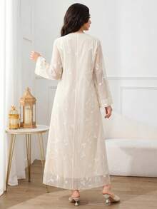 Al Najma Women's Jacquard Round Neck 2 In 1 Arabian Dress - Apricot - View 2