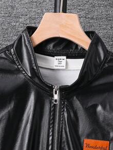 SHEIN Teen Boy Letter Patch Casual Comfortable Versatile Autumn Jacket Suitable For Outings, Gatherings And Travel - Black - View 4