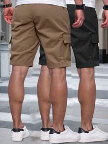 Manfinity Homme Men's Solid Color Elastic Waist Drawstring Pocket Cargo Shorts - Multicolor - View 2
