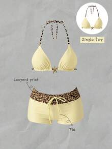 Elavelle Women's Spring/Summer Random Print Halter Bikini Top - Multicolor - View 1