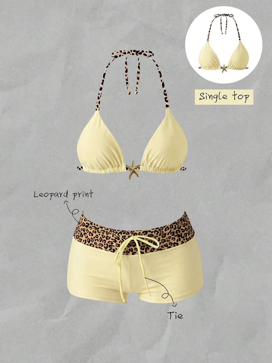 Elavelle Women's Spring/Summer Random Print Halter Bikini Top - Multicolor - View 1