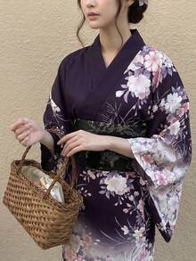 Irokai 女款花卉印花休閒日常居家浴袍 - 紫色 - 查看 4