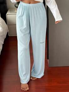 Livesso Women's Elastic Waist Letter Print Casual Daily Loungewear Bottoms Fall - Blue - View 8