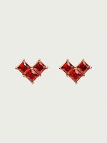 Glisma Anting Stud Cinta Berlapis Emas 18k dengan Inlay Zirkonium, Set Tiga Buah yang Kecil dan Indah - MultiWarna - View 8