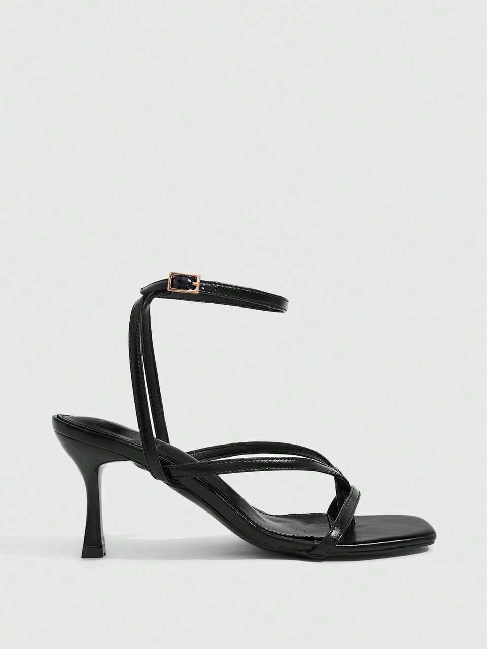 CUCCOO SZL Women's 7CM Square Toe Thong Black Cross Strap High Heel Sandals, Sexy Versatile Elegant Stiletto Heels For Daily Commute/Beach