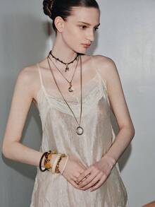 Noxbound Retro Contrasting Metal Round Brand Faux Pearl Multi-Layer Stacking Adjustable Leather Rope Necklace - Multicolor - View 5