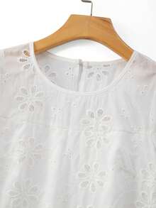 GlowEve CURVE Vestido de talla grande con bordado blanco, línea A, manga corta, cuello redondo y bajo con volantes, primavera/verano - Blanco - Ver 4