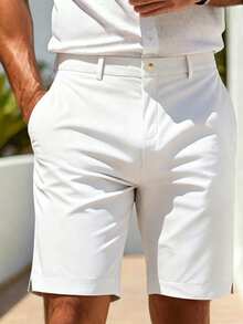 Manfinity Homme Men's Solid Color Casual Shorts With Pockets - White - View 8