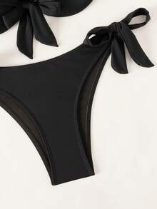Swim DD+ 2 Pieces Knitted Solid Color Underwire Shaping Women's Swimwear - Black - View 5