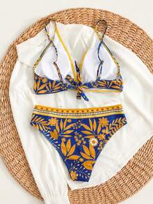 Swim Lushoire Conjunto de bikini de dos piezas con estampado floral sexy y de moda para mujer, traje de baño de verano para la playa (estampado posicionado) - Multicolor - Ver 2