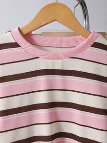SHEIN Sparklyn Tween Girls' Ribbed Scoop Neck Elastic Fitted All-Match Versatile Long Sleeve T-Shirt, Comfortable/Halloween,Glowmode,Fall, Back To School, Fall Tops - Pink - View 6