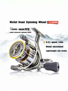 Carretilha de Pesca Giratória, Carretel de Metal, Relação de Engrenagem 5.2:1/4.7:1, 13 Rolamentos de Esfera, Adequada para Pesca de Carpa, Modelo He500-7000, Carretel de Metal, Equipamento de Pesca em Água Salgada - Preto - Visão 2