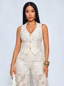 SOLERSUN Elegant Commute Birthday Party Outing Suit Set, Premium Jacquard Fabric, Women's Spring/Summer Cream - Apricot - View 6